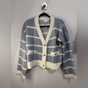 MARBLE Blue and Cream Plaid Women's Cardigan